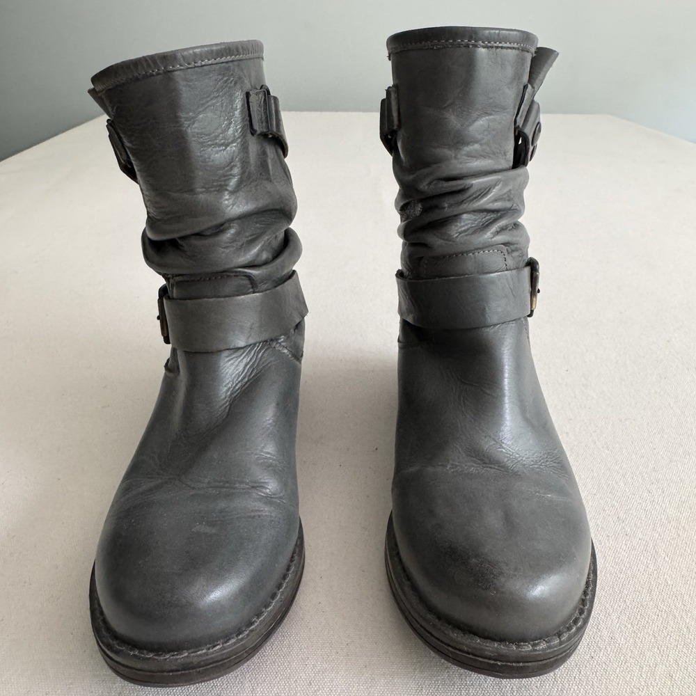 Eric Michael Women's Laguna Boot Size 37 7 Gray Leather Slouch Moto Biker Bootie - Picture 4 of 15
